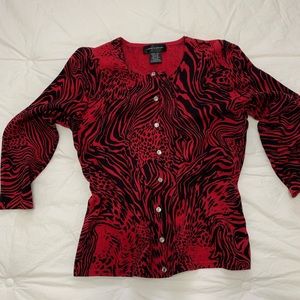 Cable & Gauge Red & Black Button Cardigan Medium